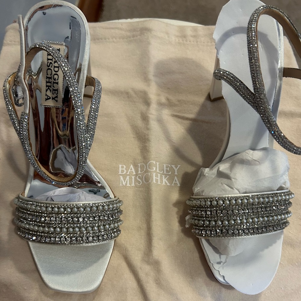 Badgley Mischka Silver and White Rhinestone Heels!!